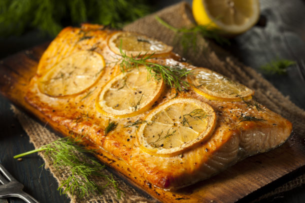 Homemade Grilled Salmon on a Cedar Plank with Dill