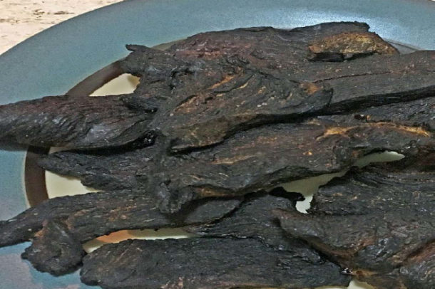 a photo of a plate full of moose jerky