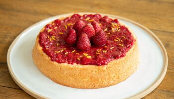Lemon Olive Oil Cake with Strawberry Rhubarb Compote