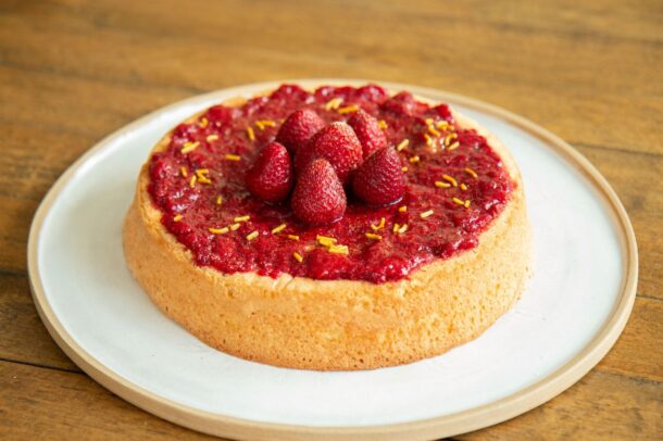 Link to Lemon Olive Oil Cake with Strawberry Rhubarb Compote